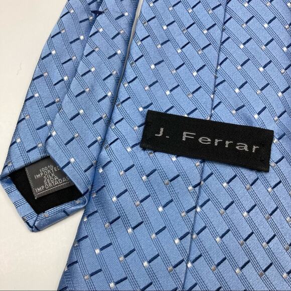 3/$30 J. Ferrar | Mens Blue Geometric Silk Necktie - Picture 5 of 5